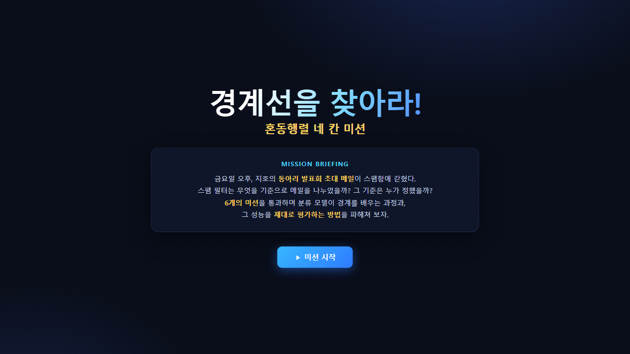 경계선을 찾아라 혼동행렬 네 칸 활동 시작 화면