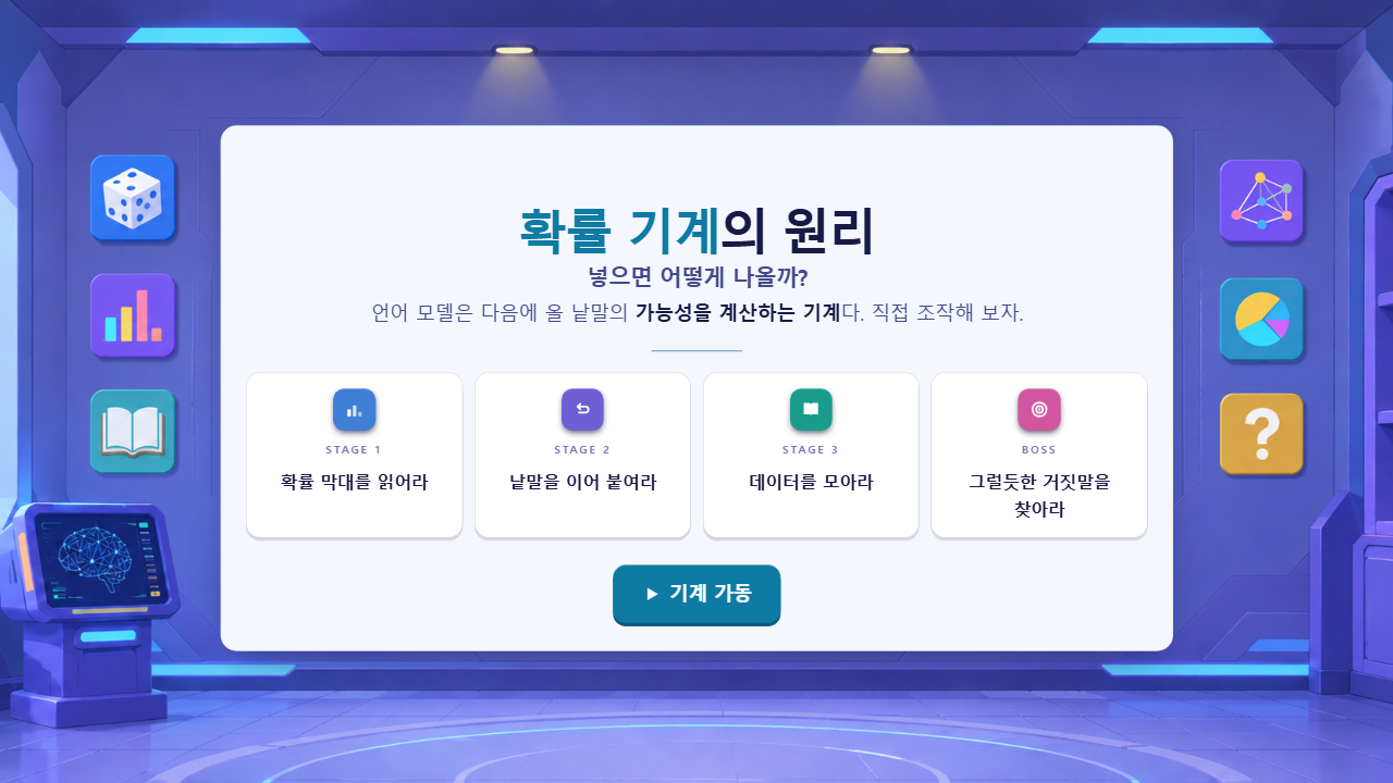 확률 기계의 원리를 체험하는 활동 시작 화면